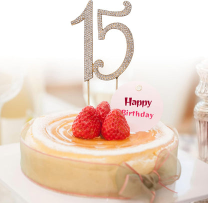 15 Cake Topper Birthday Number 15 Crystal Rhinestones Cake Topper 15th Cake Decoration for Birthday Anniversary Party Decoration Supplies (Gold) - Image 2