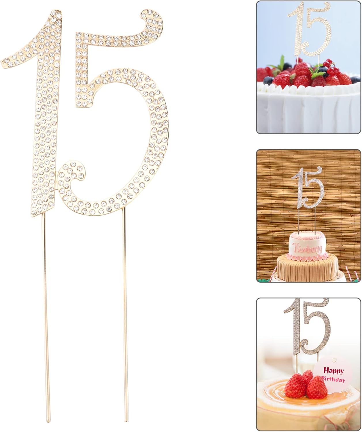 15 Cake Topper Birthday Number 15 Crystal Rhinestones Cake Topper 15th Cake Decoration for Birthday Anniversary Party Decoration Supplies (Gold) - Image 4