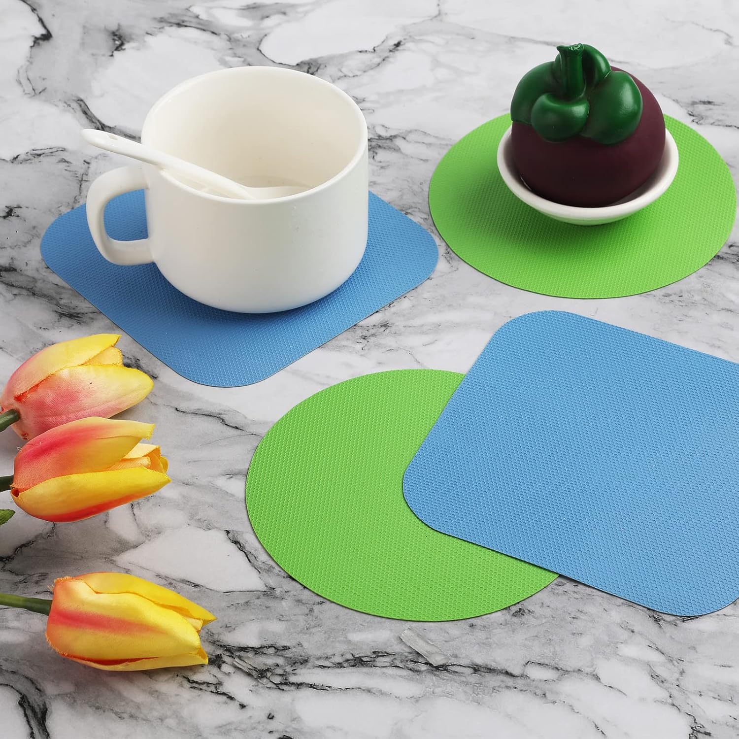 4pcs Jar Opener, Rubber, Multi-function Silicone Bottle Opener for Seniors with Arthritis Weak Hands Lid Cap Gripper Pads Kitchen Coasters Gadgets(Light Blue, Green) - Image 3