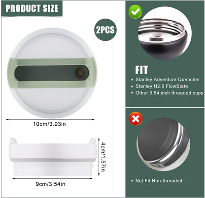 2pcs Green Tumbler Lids for Stanley Adventure Quencher & Quencher H2.0 40oz, No Leakage, Slide Closure, Plastic & Silicone, Dishwasher Safe - Image 2