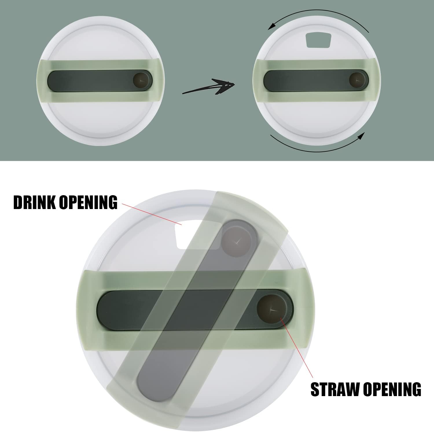 2pcs Green Tumbler Lids for Stanley Adventure Quencher & Quencher H2.0 40oz, No Leakage, Slide Closure, Plastic & Silicone, Dishwasher Safe - Image 3
