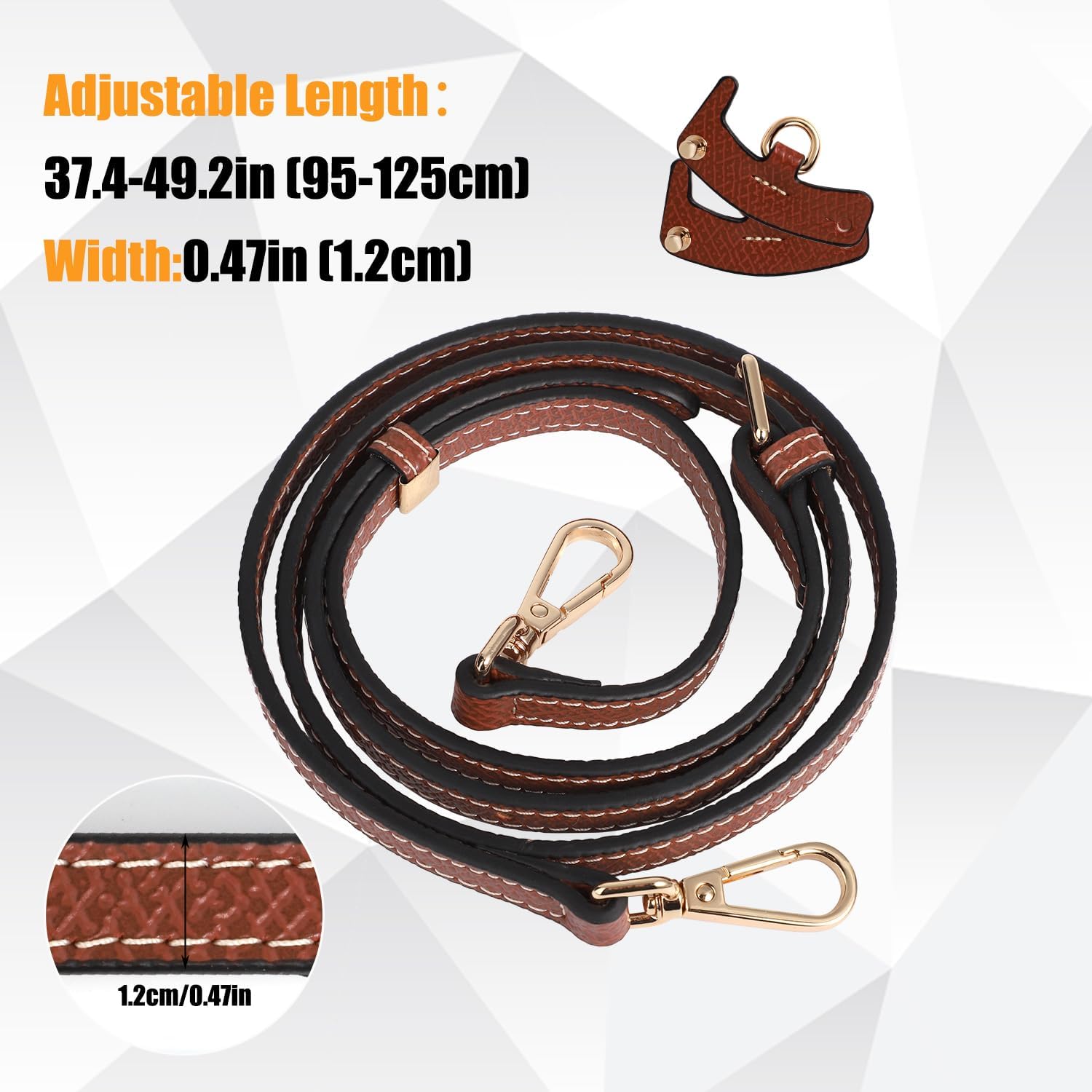 Leather Purse Straps Replacement, Genuine Leather Shoulder Strap with Punch-Free Adapter Adjustable Replacement Strap for Handbag Crossbody Bag Purse for Mini Le PLIAGE (Brown) - Image 2