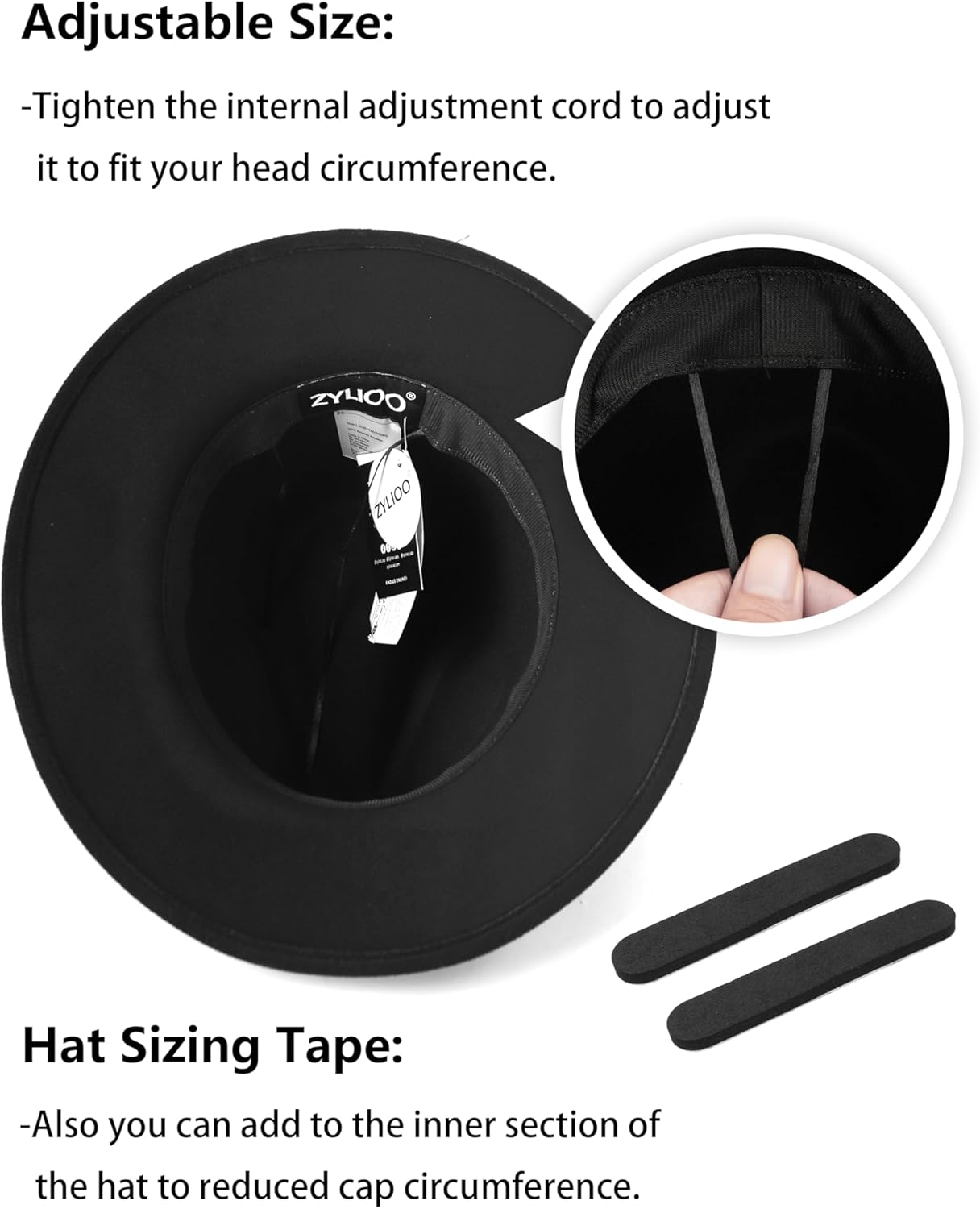 2XL/XL/L Felt Fedora Hats,M/S/XS Wide Brim Dress Hat,Plus Size Warm Panama Hat,Large Brim Jazz Hat for Women Men - Image 3