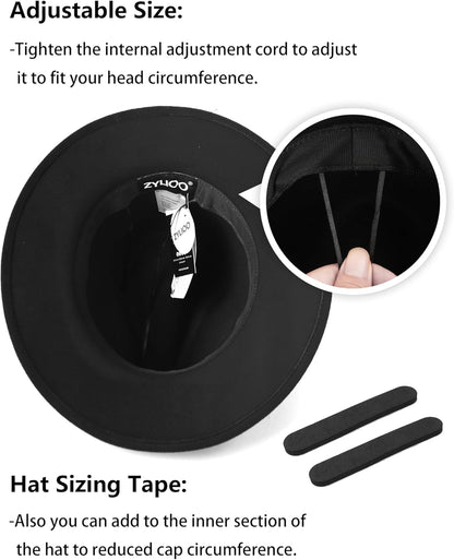 2XL/XL/L Felt Fedora Hats,M/S/XS Wide Brim Dress Hat,Plus Size Warm Panama Hat,Large Brim Jazz Hat for Women Men - Image 3
