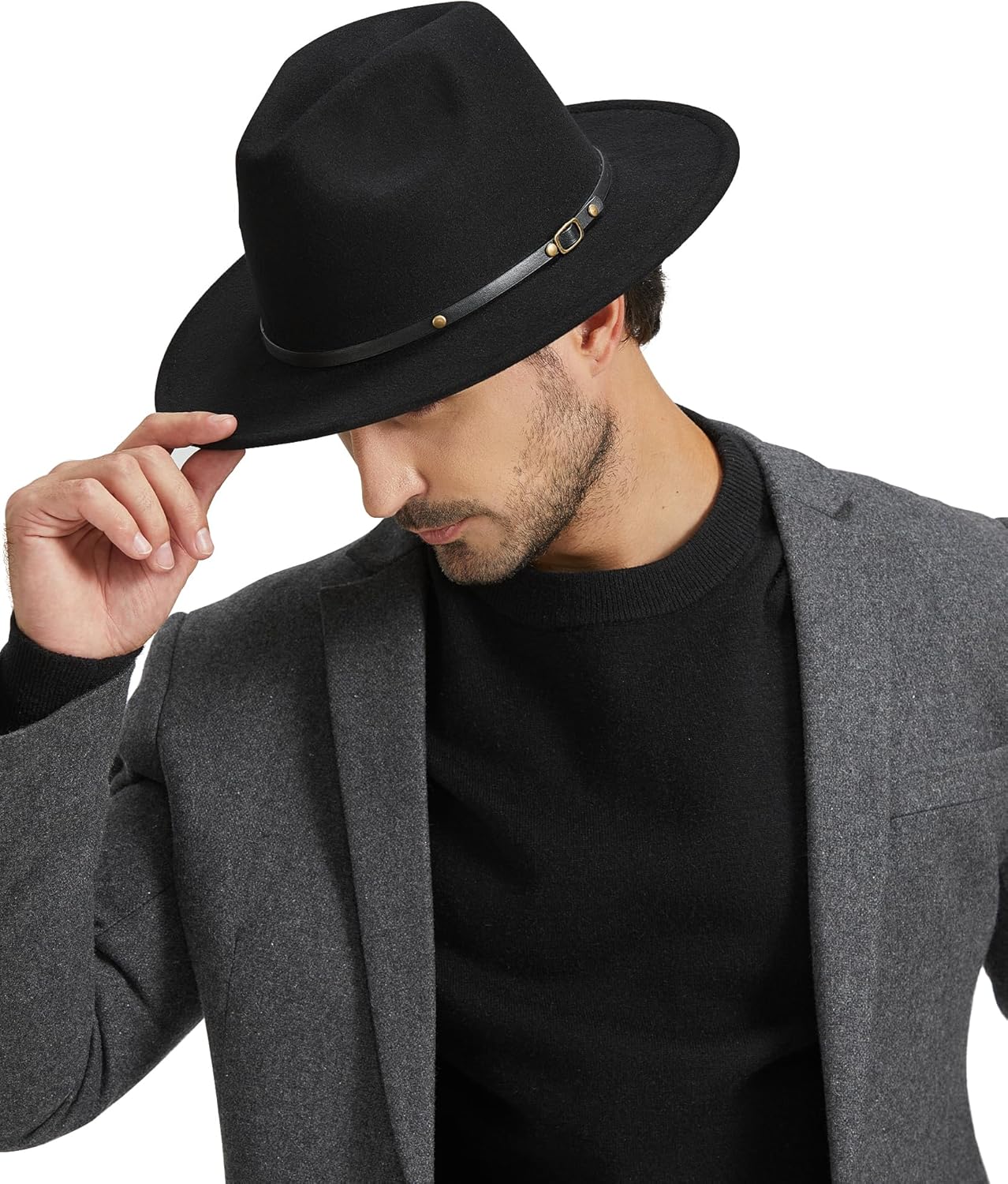 2XL/XL/L Felt Fedora Hats,M/S/XS Wide Brim Dress Hat,Plus Size Warm Panama Hat,Large Brim Jazz Hat for Women Men - Image 4
