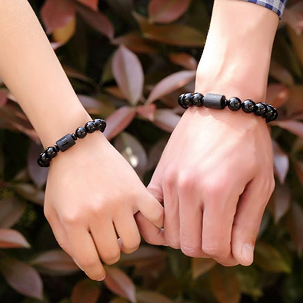 Natural Obsidian Stone Bead Bracelet Couple Men 10mm and Women 8mm Dragon and Phoenix Totem Jewelry (Phoenix) - Image 4