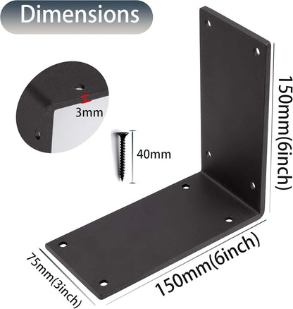 4Packs Heavy Duty Steel Corner Brackets, 90 Degree Angle Bracket-6"x 6" Large L Brackets Connector Brace, Sturdy L Braces for Building Decorative Knee Braces, Angle Brackets for Wood  Projects - Image 2