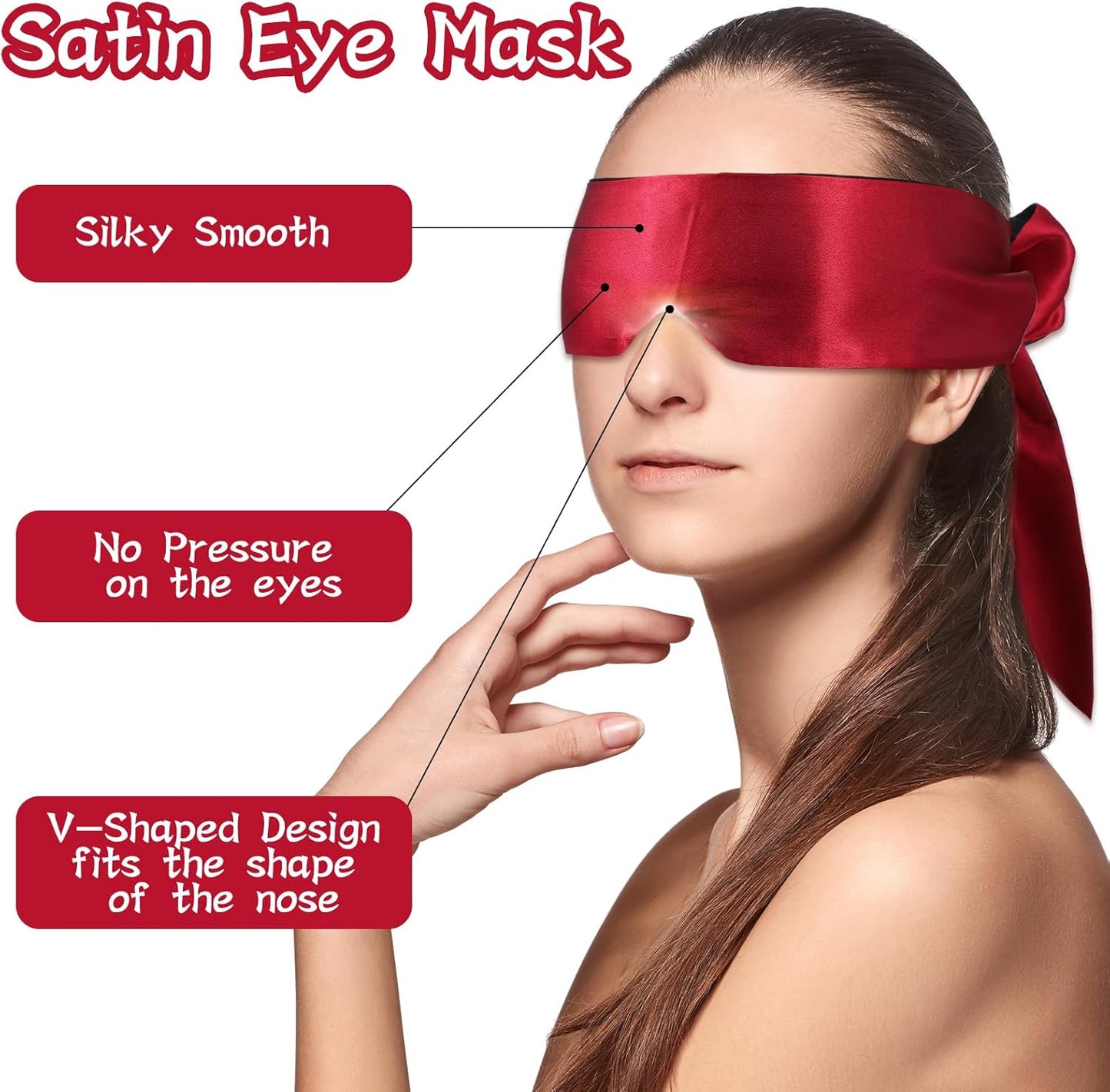 4Pcs Satin Blind Fold for Game, Soft Silk Blackout Blindfold for Adults Couples, 57'' V-Shaped Sleeping Eye Mask, Adjustable Eye Shade Cover, Travel Blind Folds for Adult Play Women Men Meditation - Image 3