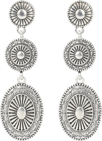 Western Country Earrings, Silver Elegant Jewelry for Women Vintage Concho Drop Dangle Earrings Trendy Cowgirl Country Concert Outfits Jewelry for Women