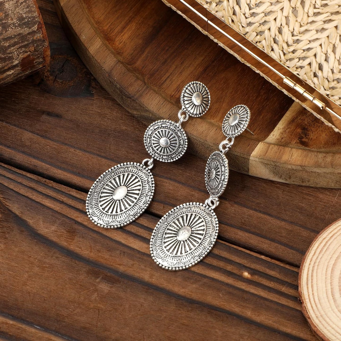 Western Country Earrings, Silver Elegant Jewelry for Women Vintage Concho Drop Dangle Earrings Trendy Cowgirl Country Concert Outfits Jewelry for Women - Image 3