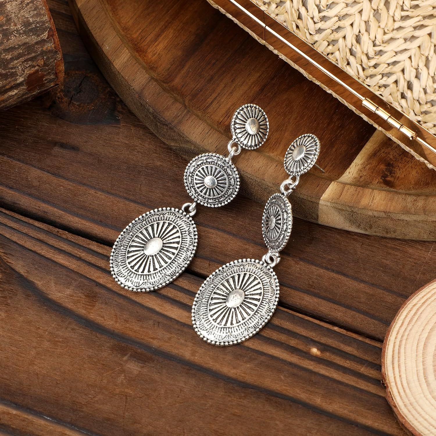 Western Country Earrings, Silver Elegant Jewelry for Women Vintage Concho Drop Dangle Earrings Trendy Cowgirl Country Concert Outfits Jewelry for Women - Image 3