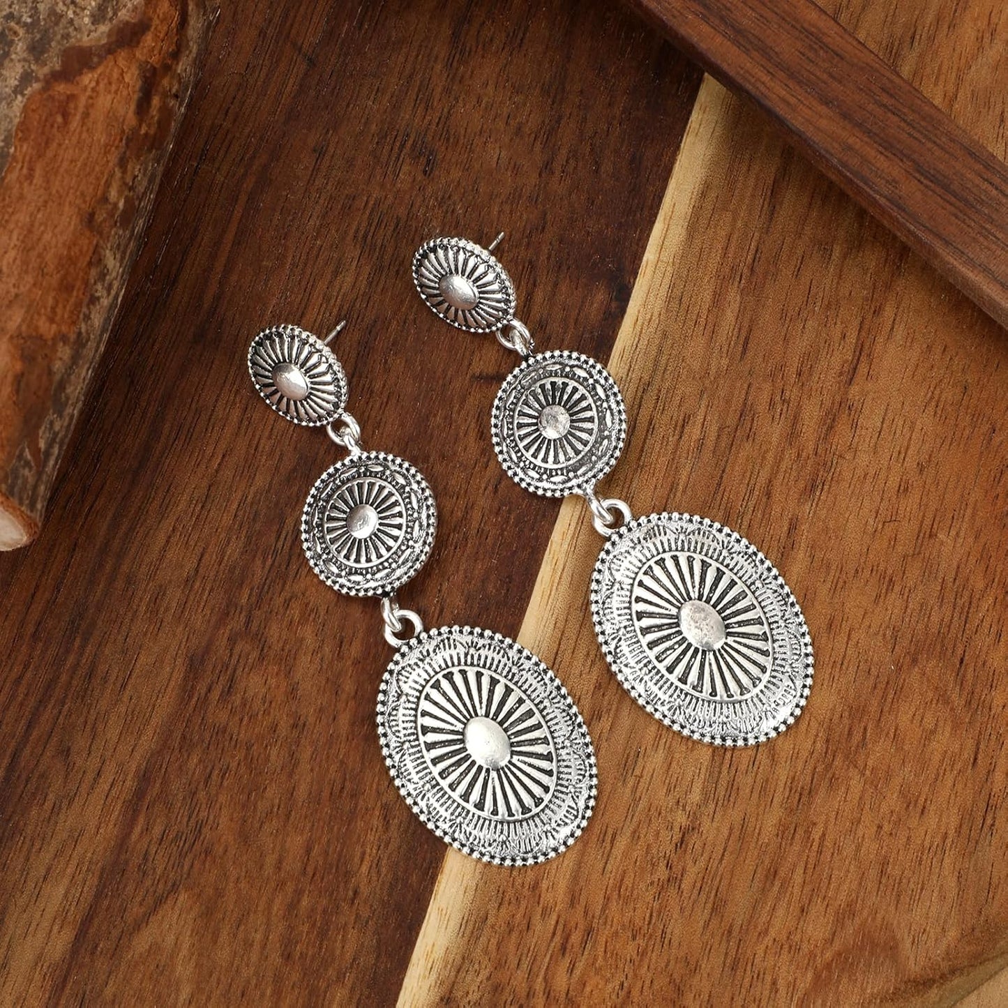 Western Country Earrings, Silver Elegant Jewelry for Women Vintage Concho Drop Dangle Earrings Trendy Cowgirl Country Concert Outfits Jewelry for Women - Image 4