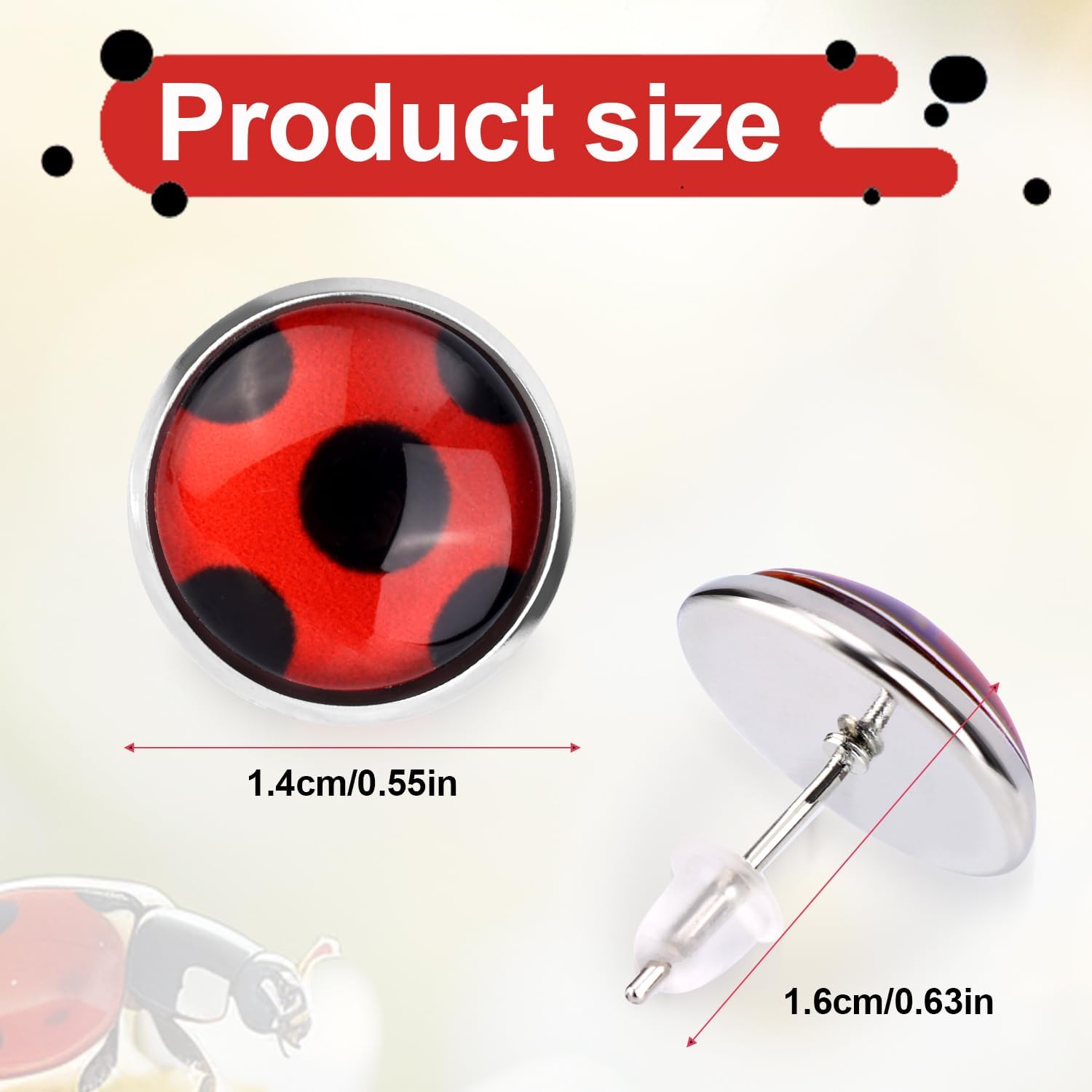 1 Pair Ladybug Earrings, Ladybug Stud Earrings Ladybug Clip on Earrings Metal Black Spot Earrings for Women Halloween Carnival Costume - Image 2