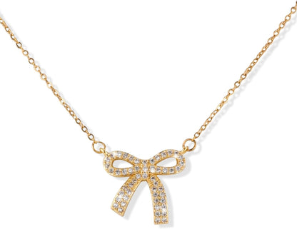 Bow Necklace, Dainty Ribbon Bowknot Chain Necklace Cute Fashion Bowtie Pendant for Choker Gold Bow Jewelry Gift for Women Wedding Prom Daily Wear