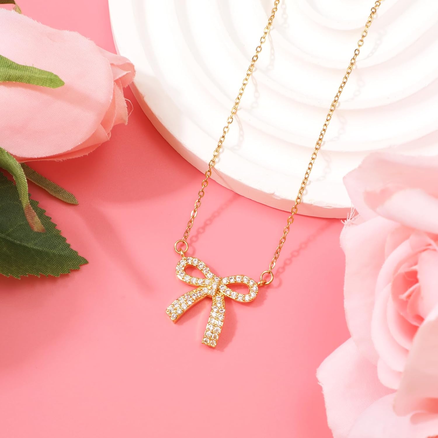 Bow Necklace, Dainty Ribbon Bowknot Chain Necklace Cute Fashion Bowtie Pendant for Choker Gold Bow Jewelry Gift for Women Wedding Prom Daily Wear - Image 3