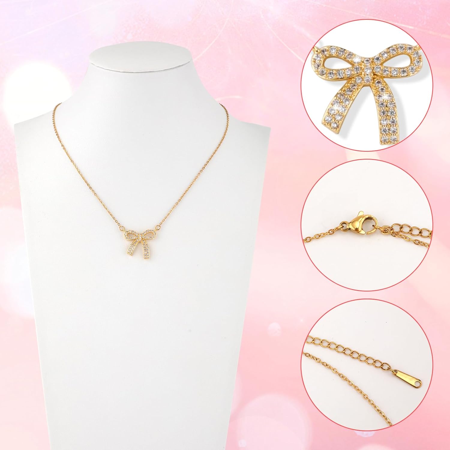 Bow Necklace, Dainty Ribbon Bowknot Chain Necklace Cute Fashion Bowtie Pendant for Choker Gold Bow Jewelry Gift for Women Wedding Prom Daily Wear - Image 4