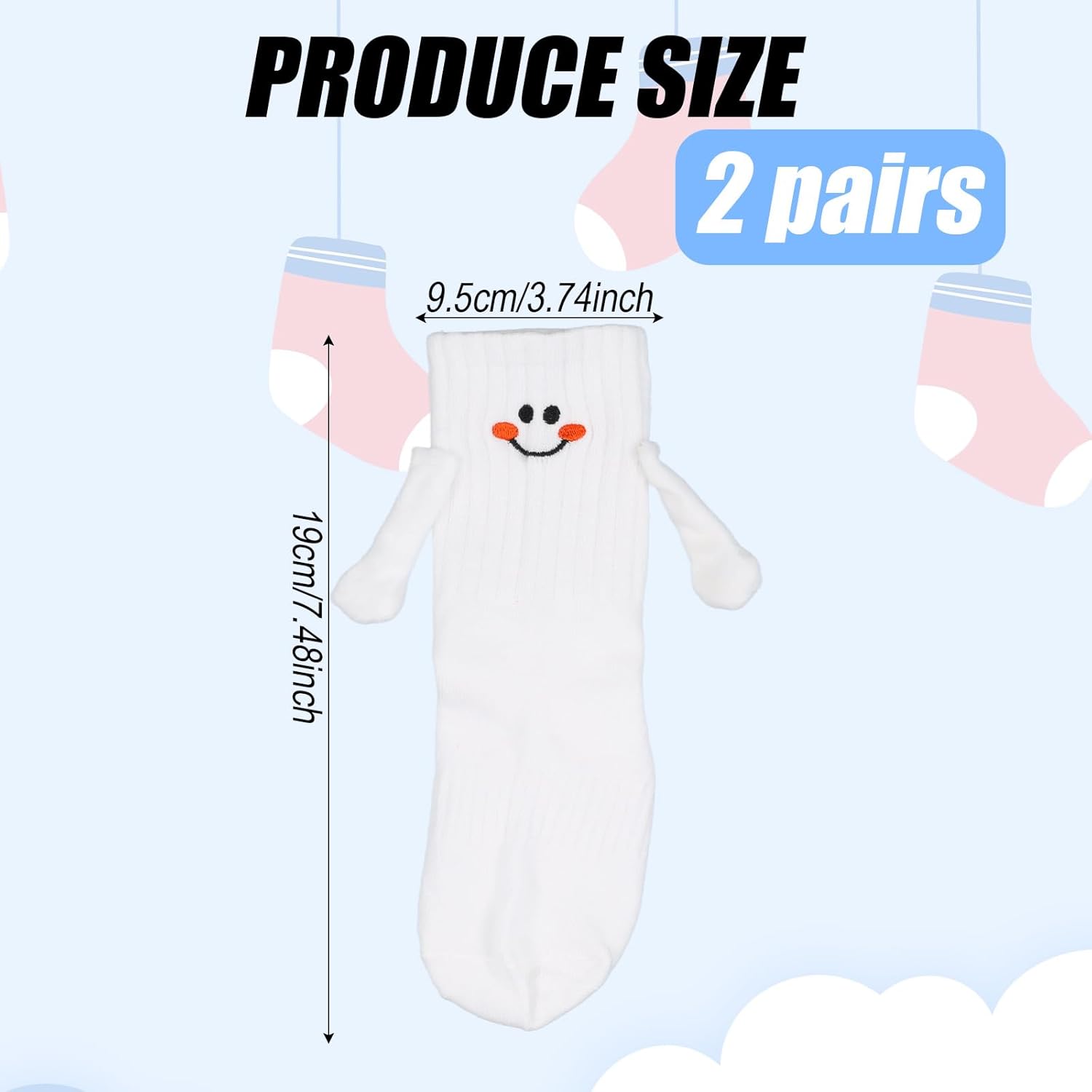 2 Pairs Hand Holding Socks for Kids, Funny Magnetic Mid-Tube Socks White Smile Face Matching Crazy Silly Slipper Socks Magnet Friendship Birthday Gift for Children Toddler (1-3T) - Image 2