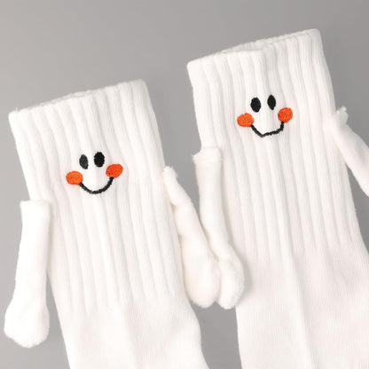 2 Pairs Hand Holding Socks for Kids, Funny Magnetic Mid-Tube Socks White Smile Face Matching Crazy Silly Slipper Socks Magnet Friendship Birthday Gift for Children Toddler (1-3T) - Image 4