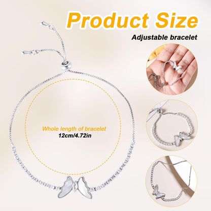 Butterfly Bracelet, Shiny Silver Bracelet Butterfly Tennis Bolo Bracelet Carved Butterfly Bracelet Simple Fashion Adjustable Bracelet Jewelry Gifts for Women - Image 2