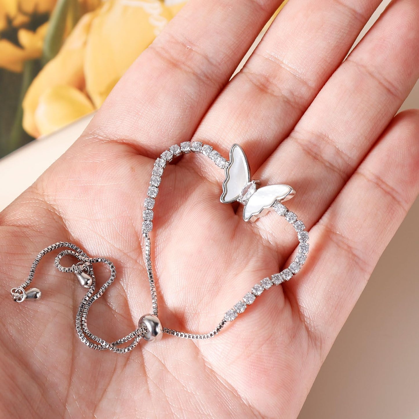 Butterfly Bracelet, Shiny Silver Bracelet Butterfly Tennis Bolo Bracelet Carved Butterfly Bracelet Simple Fashion Adjustable Bracelet Jewelry Gifts for Women - Image 3