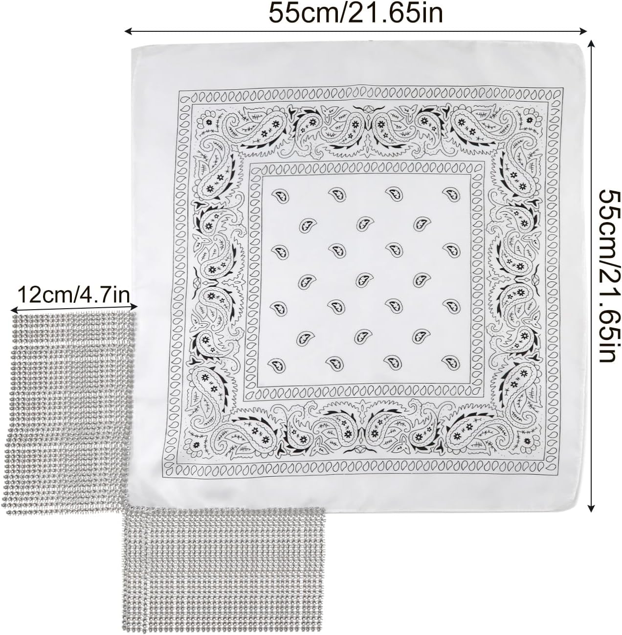 2pcs Rhinestone Fringe Bandana, Rhinestone Scarf for Women Sparkly Disco Cowgirl Bachelorette Bandanas Bling Bandanas Party Supplies for Men Women - Image 2