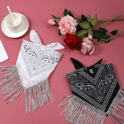 2pcs Rhinestone Fringe Bandana, Rhinestone Scarf for Women Sparkly Disco Cowgirl Bachelorette Bandanas Bling Bandanas Party Supplies for Men Women - Image 3