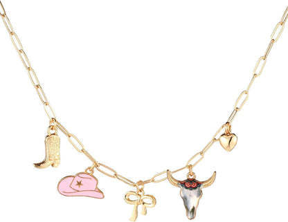 Cowgirl Necklace for Women, Dainty Gold Boot Hat Heart Charm Western Chain Chunky Trendy Fashion Pendant Outfit Jewelry Gift