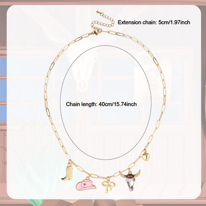 Cowgirl Necklace for Women, Dainty Gold Boot Hat Heart Charm Western Chain Chunky Trendy Fashion Pendant Outfit Jewelry Gift - Image 2