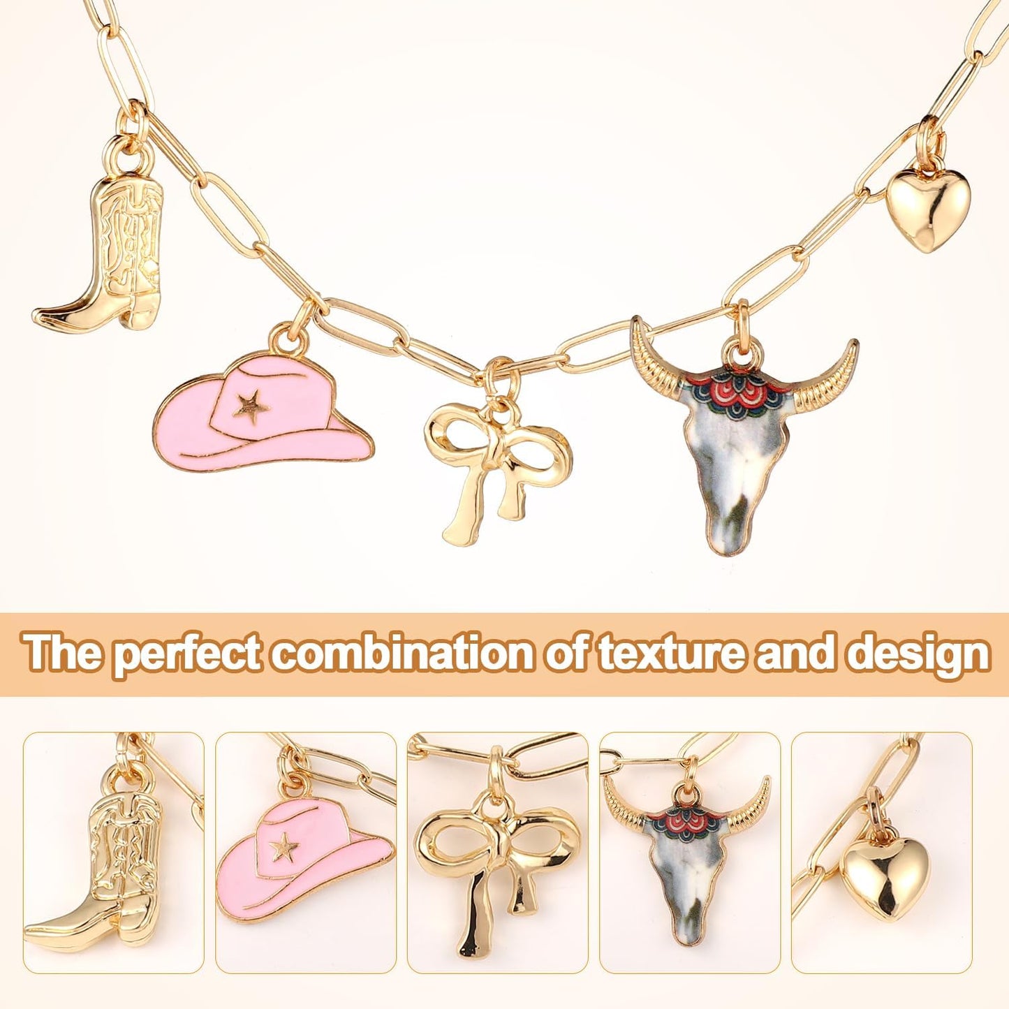 Cowgirl Necklace for Women, Dainty Gold Boot Hat Heart Charm Western Chain Chunky Trendy Fashion Pendant Outfit Jewelry Gift - Image 4