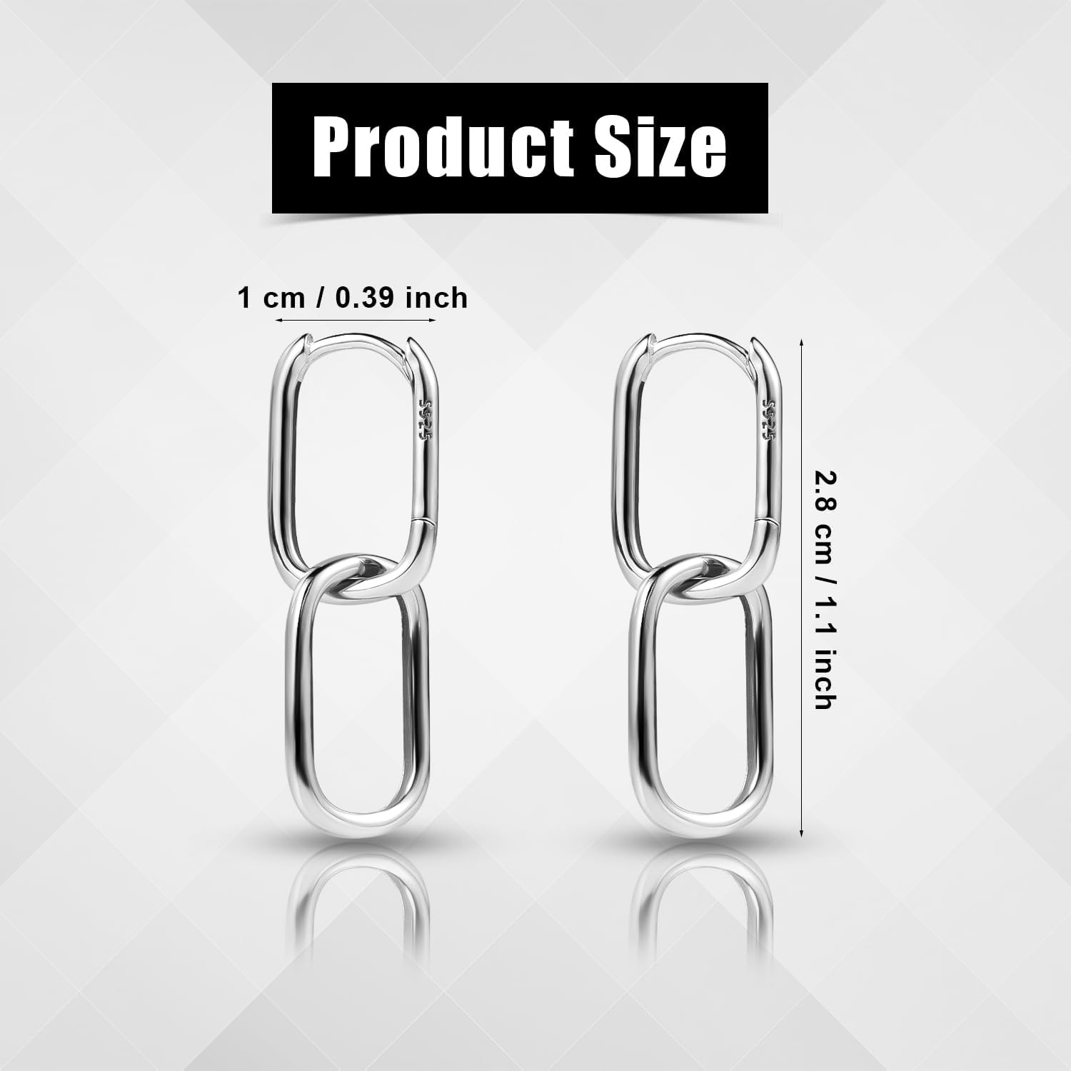 S925 Sterling Silver Link Chain Hoop Earrings, Small Oval Geometric Circle Minimalist U-Shaped Drop Earrings Convertible Paperclip Link Dangle Fashion Jewelry for Women(Silver) - Image 2