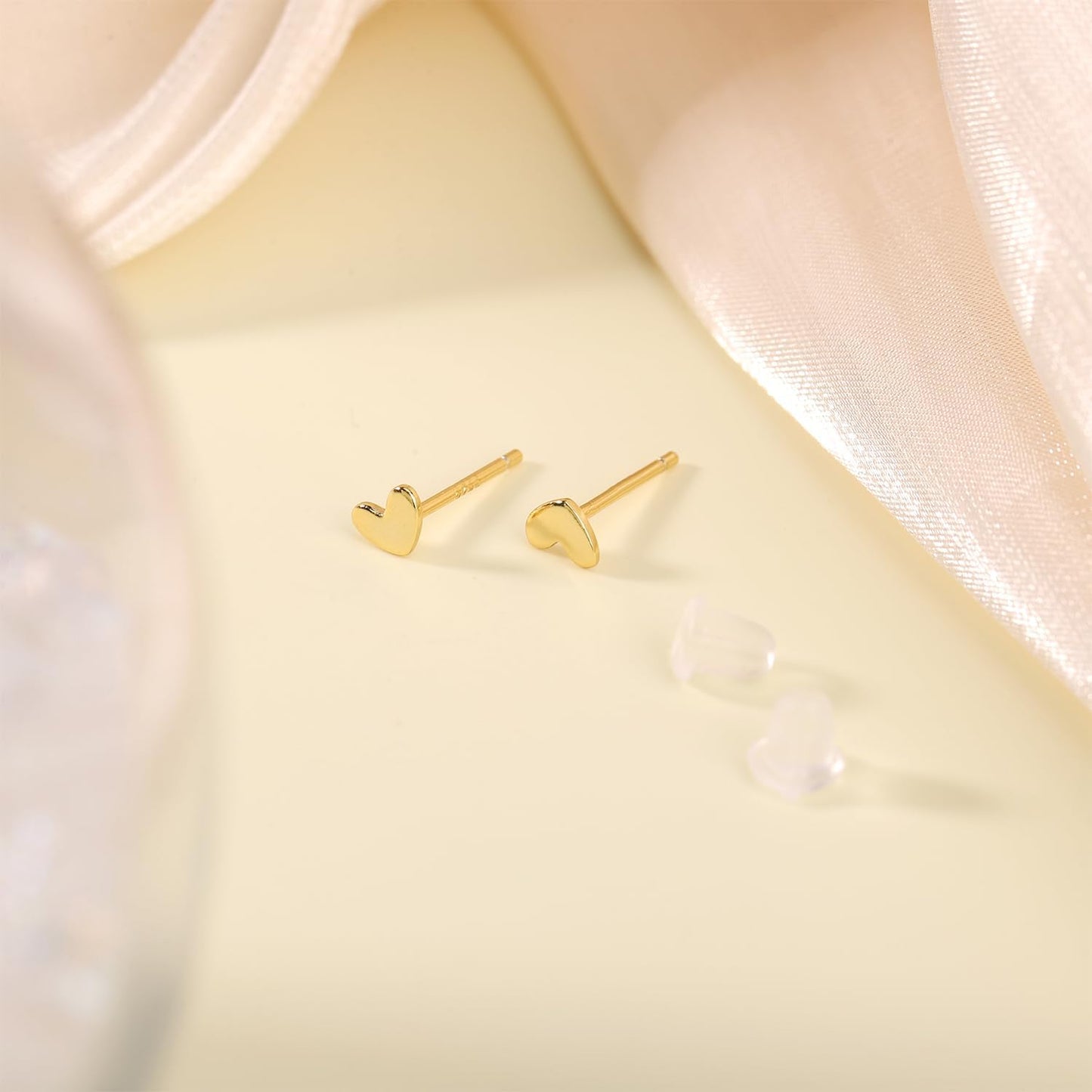 Mini Heart Earrings Studs, Small Dainty Heart S925 Silver Gold Earrings Skin-Friendly Tiny Cartilage Tragus Earrings for Women - Image 3