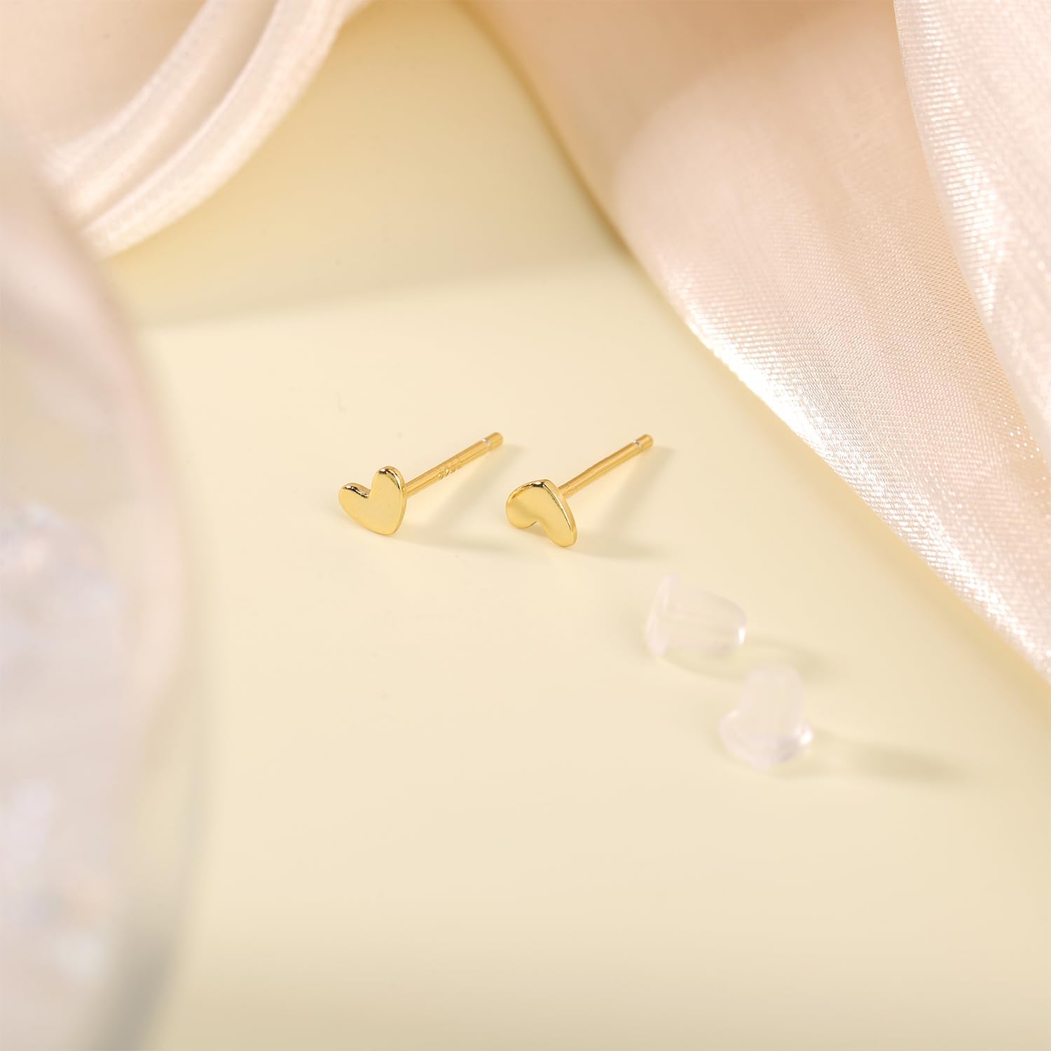 Mini Heart Earrings Studs, Small Dainty Heart S925 Silver Gold Earrings Skin-Friendly Tiny Cartilage Tragus Earrings for Women - Image 3