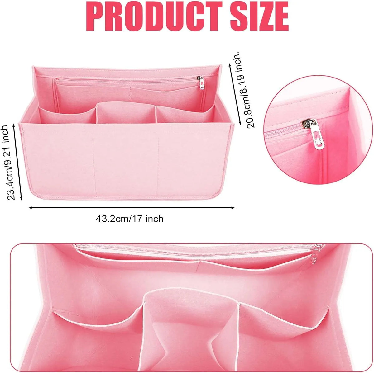 Rubber Beach Bag Organizer Compatible with Bogg Bag/Simply Southern Tote, Tote Organizer Insert Felt Bag Organizer Insert with 7 Pockets, Only for Bogg Bag XL Size (Pink) - Image 2