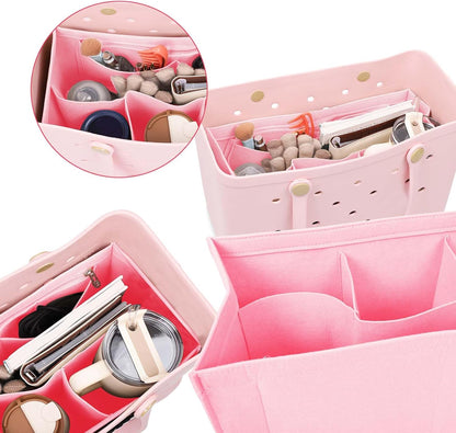 Rubber Beach Bag Organizer Compatible with Bogg Bag/Simply Southern Tote, Tote Organizer Insert Felt Bag Organizer Insert with 7 Pockets, Only for Bogg Bag XL Size (Pink) - Image 3