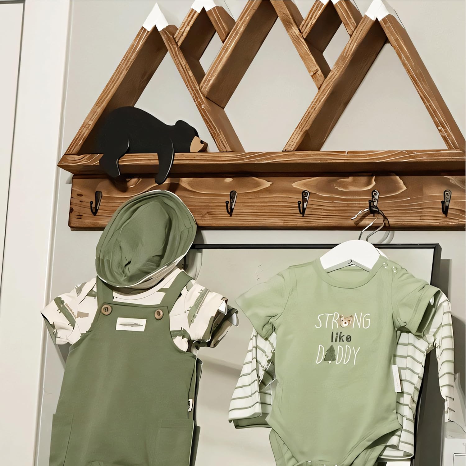 Woodland Nursery Decor For Baby, Black Bear Decoration, Wooden Wilderness Sleeping Bear, Safari Forest Decor For Classroom Bedroom Nursery Room Shelf (Black) - Image 2