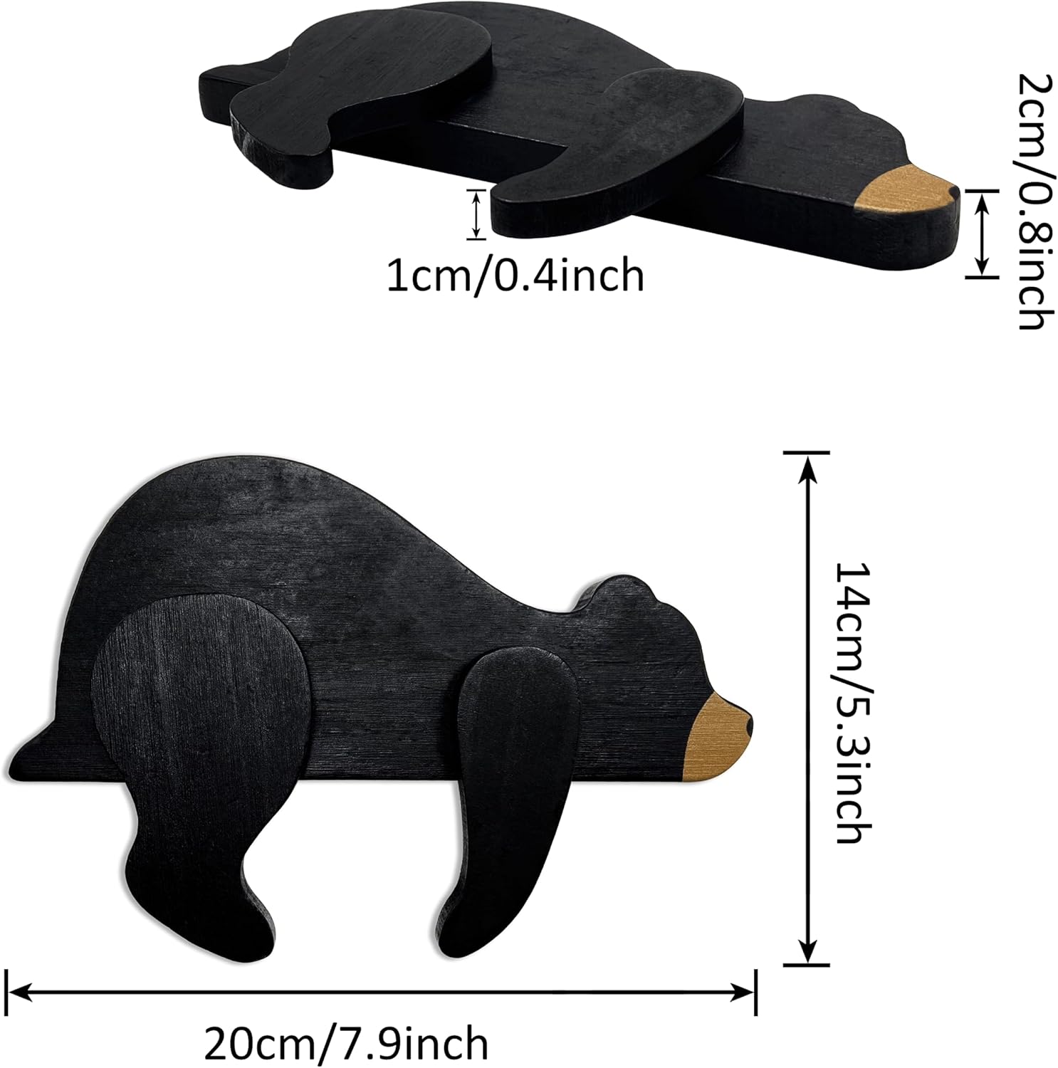 Woodland Nursery Decor For Baby, Black Bear Decoration, Wooden Wilderness Sleeping Bear, Safari Forest Decor For Classroom Bedroom Nursery Room Shelf (Black) - Image 3
