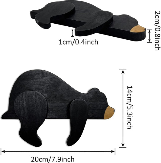 Woodland Nursery Decor For Baby, Black Bear Decoration, Wooden Wilderness Sleeping Bear, Safari Forest Decor For Classroom Bedroom Nursery Room Shelf (Black) - Image 3