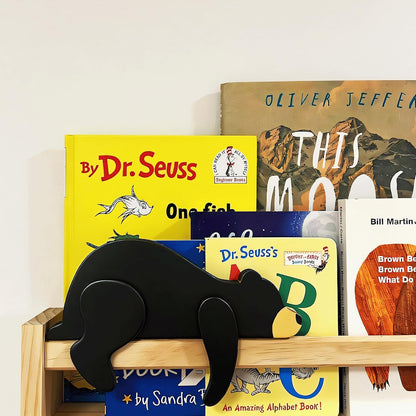 Woodland Nursery Decor For Baby, Black Bear Decoration, Wooden Wilderness Sleeping Bear, Safari Forest Decor For Classroom Bedroom Nursery Room Shelf (Black) - Image 4
