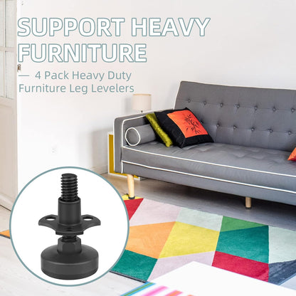 Heavy Duty Furniture Levelers, 4 Pack 3/8"-16 Threaded Leveling Feet Furniture Levelers Table Feet Adjustable Leg Levelers for Table/ Chair/Sofa/Desk/Cabinet/Workbench, Supports 1320LBs-Black - Image 2