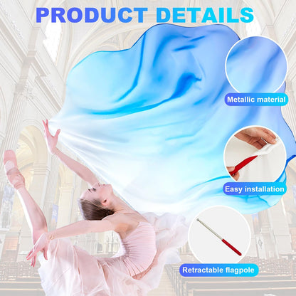 2 Set 55" Praise Dance Worship Flags, with Scalable Rod Semicircle Worship Angel Wing Flag, for Church Dance Performances (White Blue Blue) - Image 3