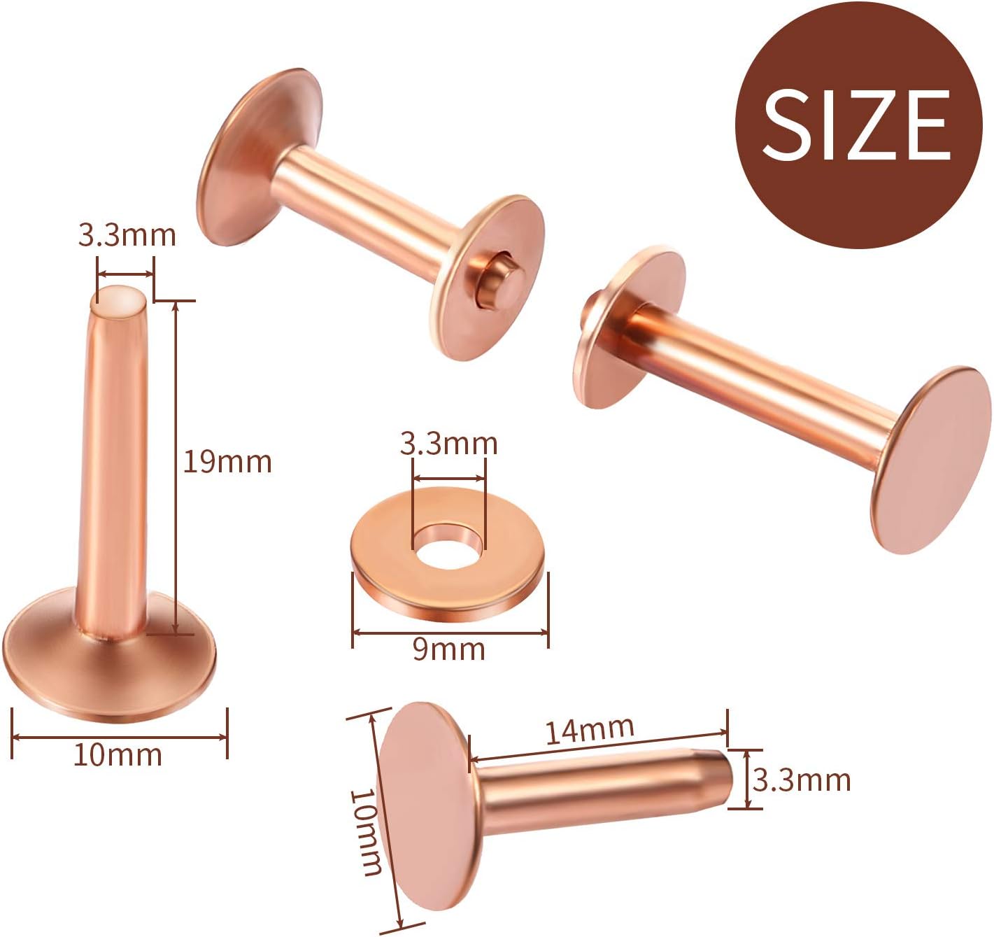 50 Pcs Copper Rivet and Burr 9 and #12 Copper Leather Brass Rivets Fastener Install Setting Tool with Hole Punch Cutter Kit for Belts Wallets Collars Leather Working Supplies - Image 2
