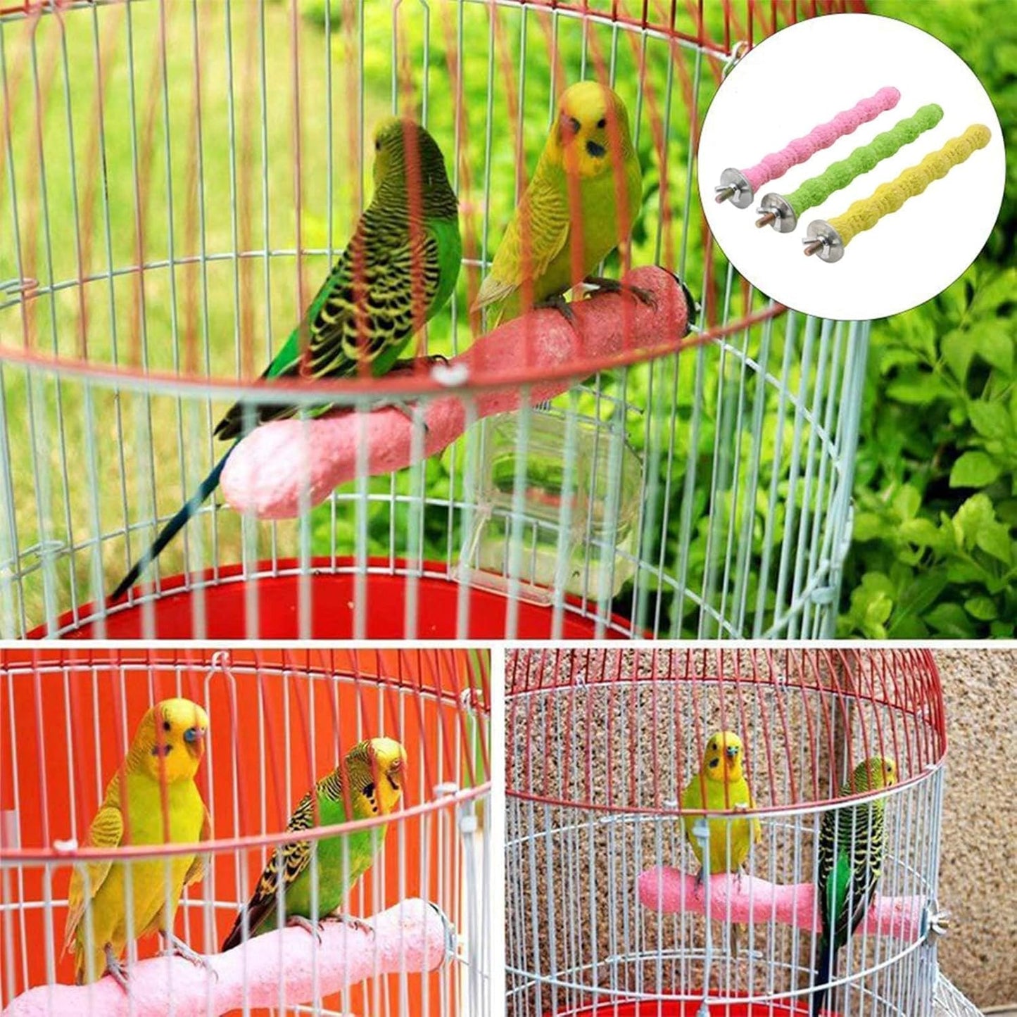 Bird Perch Parrot Stand Cage Accessories Natural Wooden Stick Paw Grinding Rough-surfaced Chew Toy for Cockatiels,Cockatoo,Lorikeet,Conure,Parakeet 3 Pack (Random Color,7.9inch) - Image 2
