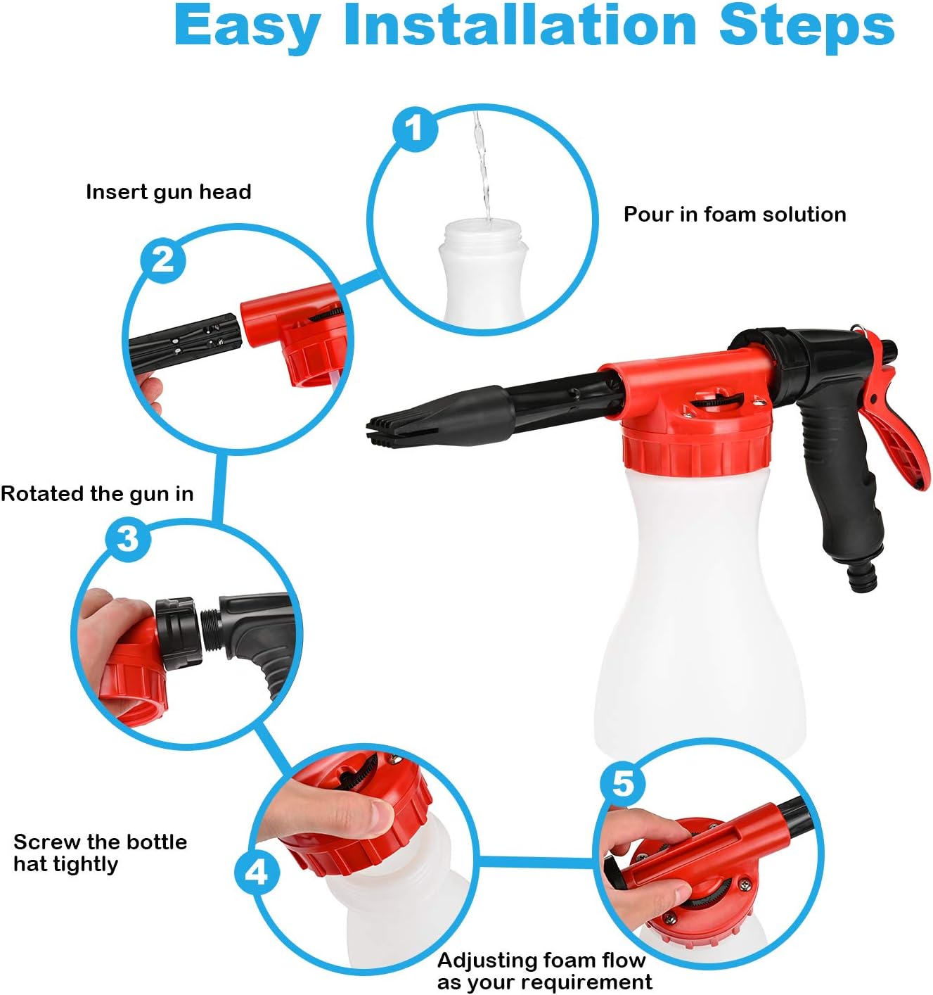 Car Foam Gun,    - Adjustable Ratio Dial Car Snow Soap Gun Fit Low Water Pressure Universal Standard Garden Hose, Blaster Car Washer Sprayer for Home Garden Use - Image 3