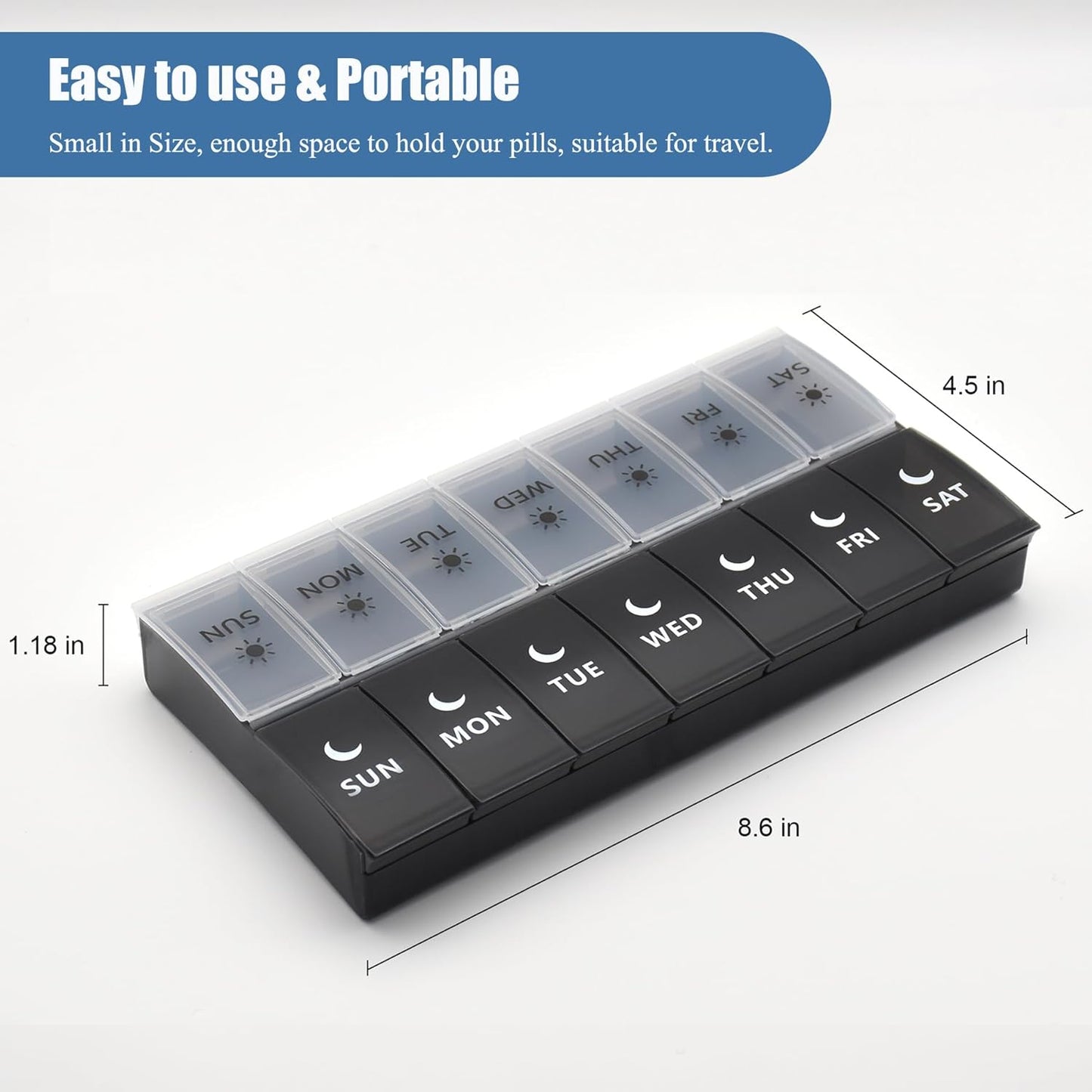 Large Pill Organizer 2 Times a Day, Weekly Pill Case, AM PM Pill Box, Day Night Pill Container 7 Day, Vitamin Case Medicine Dispenser Twice a Day (Black & White) - Image 4