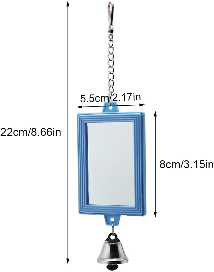 2-Piece Parrot Mirror Toy Hanging with Bells Pendant Bird Cage Accessories for Bird Parrot Budgie Parakeet Cockatiel Conure Lovebird Finch Canary Random Color （ 1pc Square +1pc Circle） … - Image 2
