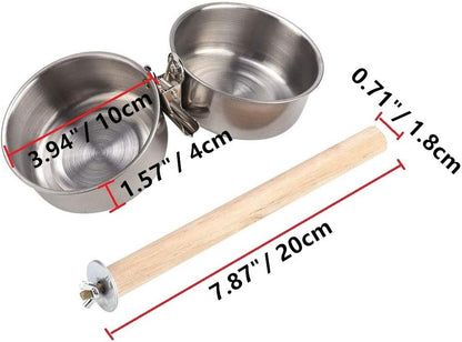 Bird Perch with Feeder CupsBowls Stainless Steel Odorless with Holder Hanger for Outside Durable Water Food Dispenser for Parakeet Cockatiel Conure African Grey Macaw Cage Accessories (B-20CM) - Image 2