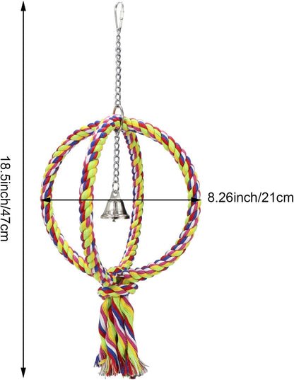 Bird Swing Perch Stand Cotton Rope 2 Two Rings Toy for Parrot Budgie Parakeet Cockatiel Conure Lovebird Finch Canary Cockatoo African Grey Macaw Eclectus Amazon Cage Accessories - Image 2