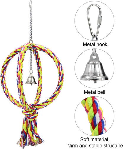 Bird Swing Perch Stand Cotton Rope 2 Two Rings Toy for Parrot Budgie Parakeet Cockatiel Conure Lovebird Finch Canary Cockatoo African Grey Macaw Eclectus Amazon Cage Accessories - Image 3