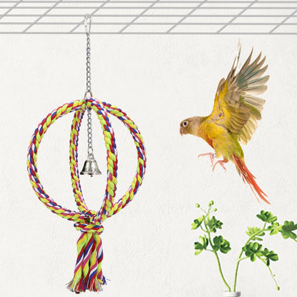 Bird Swing Perch Stand Cotton Rope 2 Two Rings Toy for Parrot Budgie Parakeet Cockatiel Conure Lovebird Finch Canary Cockatoo African Grey Macaw Eclectus Amazon Cage Accessories - Image 4