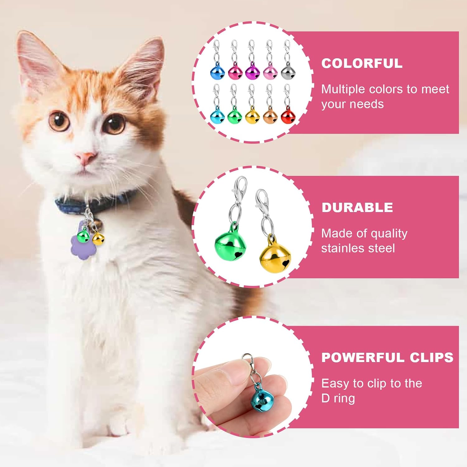 20 pcs Pet Bells for Dog Cat Collar, Metal Round Collar Charms Loud Crisp Sound with Clasps, Kitten Small Animal Pendant Accessories, Christmas Decoration Jingle Bell(Colourful) - Image 3